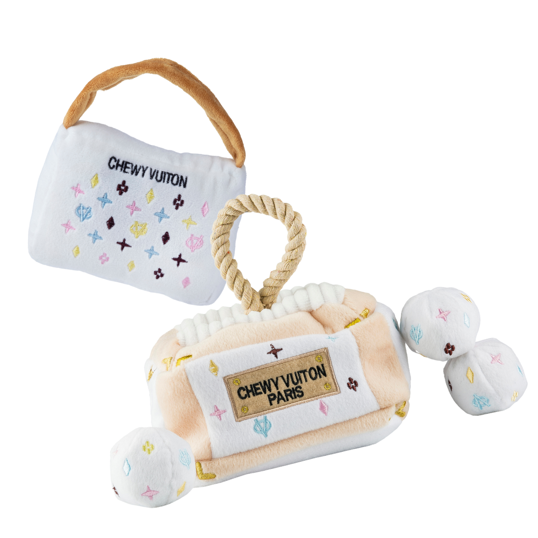 Keep Calm &amp; Chewy Vuiton (White Monogram) Bundle Dog Toy
